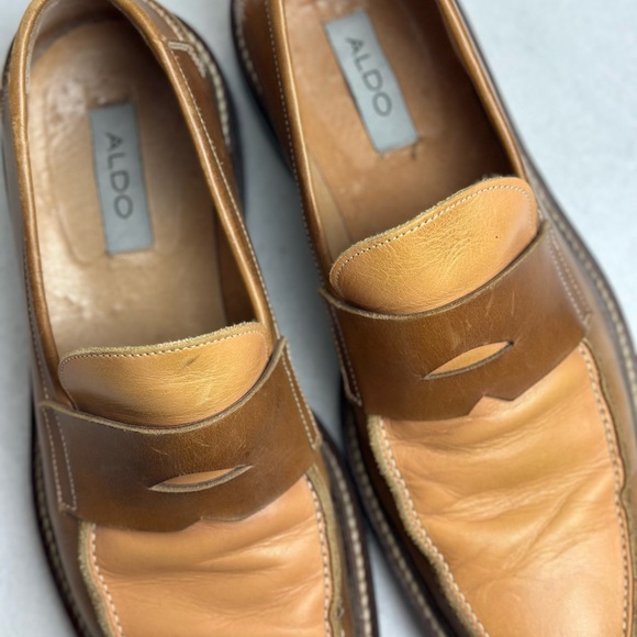Vintage 90s ALDO  men’s brown tan beige loafers slip-on shoes size 43 10 - Picture 3 of 6